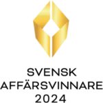 En gyllene, pixlad geometrisk form ovanför svarta horisontella staplar på en vit bakgrund.