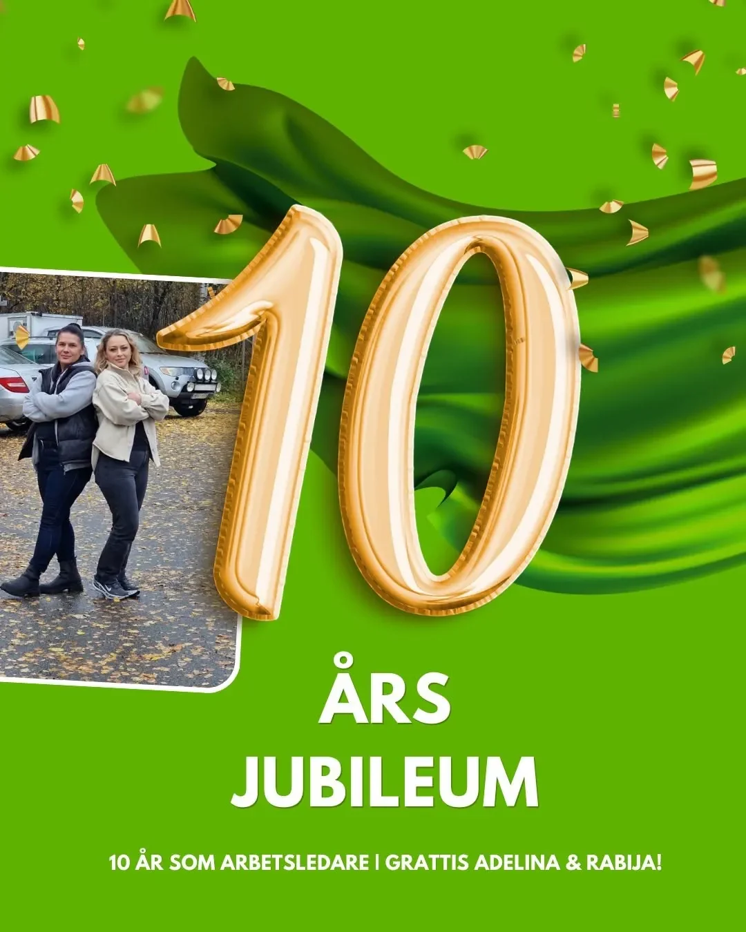Grafik för Adelinas och Rabijas 10-årsjubileum som arbetsledare på Crenova